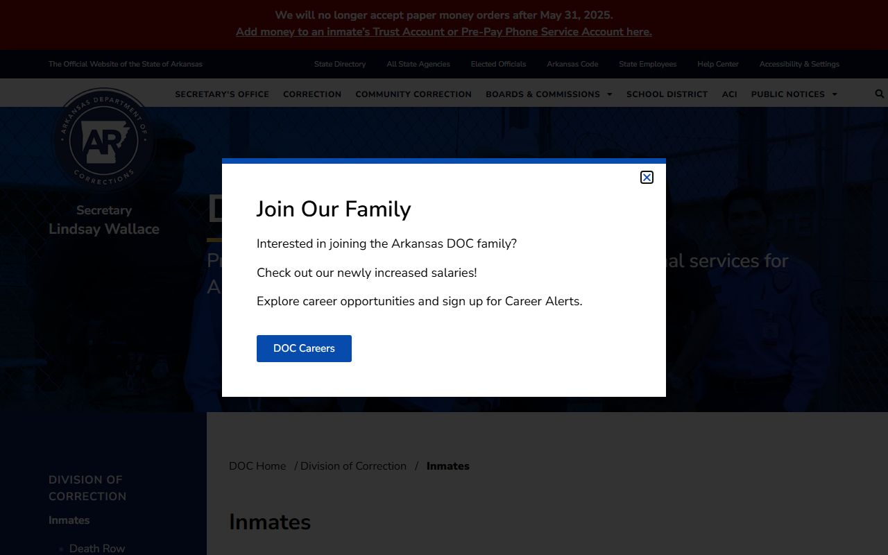 Delta Regional Unit inmate lookup through Arkansas DOC inmates page